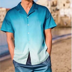Cupshe NWT M Seaspray Blue ombre BEACH Men's Shirt